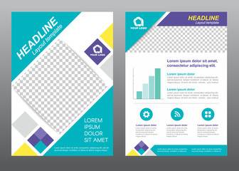 Layout flyer template size A4 cover page diamond square blue purple yellow tone Vector design