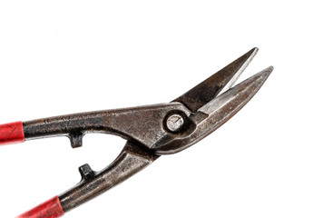 Alligator shears pliers for cutting sheet metal with red handle
