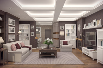 Fototapeta premium 3D rendering of living room of a classic appartment