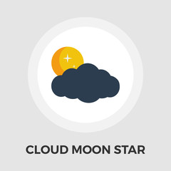 Cloud, moon, star Vector Flat Icon