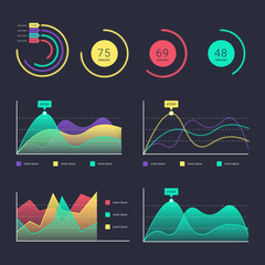Flat dashboard, set of ui web infographic elements 
