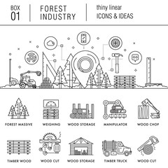 Forest industry in modern thin linear style with various timber