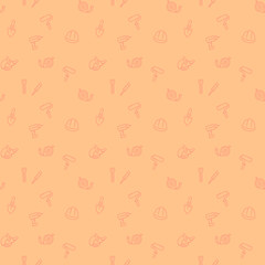 seamless pattern with construction tools linear icons, vector illustration