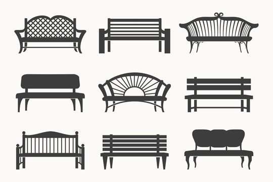 Outdoor Benches Icons. Bench Black Icons Vector Illustration