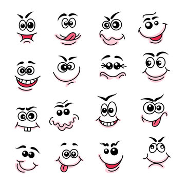 Doodle happy faces. Hand drawn line emoticons and funny facecs. Vector illustration