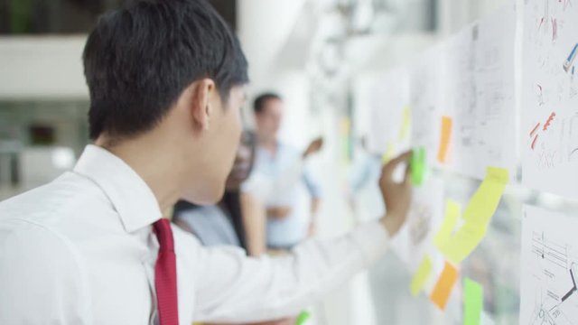  Creative design business team brainstorming for ideas with sticky notes