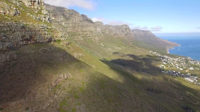 Cape Town 4K UHD aerial footage of Table Mountain Twelve Apostles Peaks. Part 3 of 3