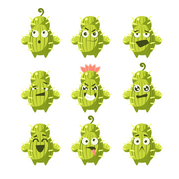 Cartoon Cactus Emoji Set