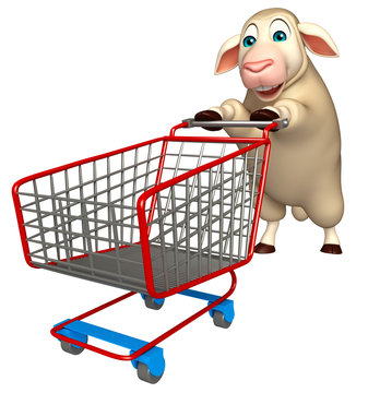 Sheep cartoon character with trolly