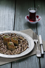 turkish ramadan dessert baklava with concept background