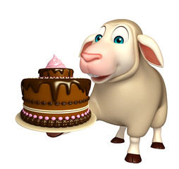cute Sheep cartoon character with cake
