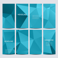 Set of vector flyers. Flyer, web, banner, card, vip, certificate, gift, voucher. Modern business stylish design. Abstract geometric background with triangles