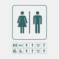 Toilet WC door wall plate. Icons set.