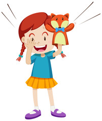 Girl playing with puppet