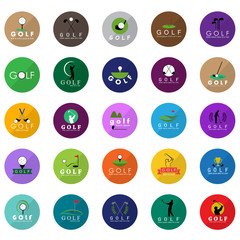 Golf Icons Set - Isolated On Circle Background - Vector Illustration, Graphic Design