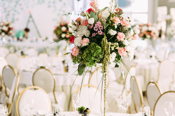 Colorful and beautiful flower bouquets on the table