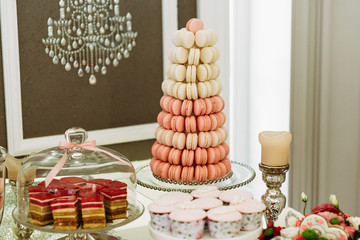 Tower made from the pink macaroons