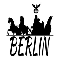 Berlin Schriftzug unter Quadriga Silhouette Brandenburger Tor © wendeliu