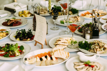 Delicious food for the guests on the wedding table