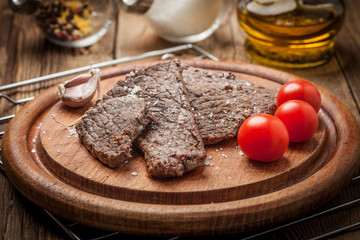 Slices of fried beef.