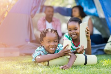 Happy children using tehcnology