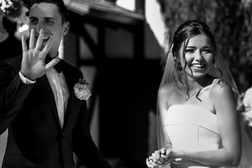 Black and white photo of the wedding ceremony