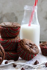 Homemade Double Chocolate muffins, selective focus