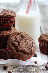 Homemade Double Chocolate muffins, selective focus