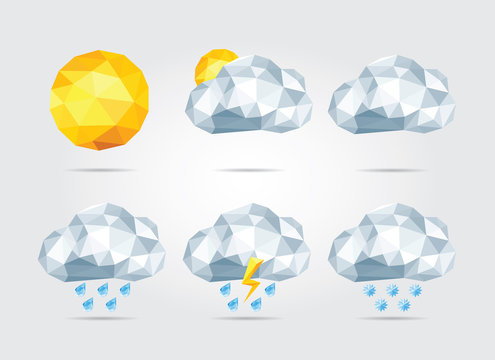 Polygonal Weather Icons Set in Vector