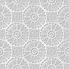 Seamless 3D white paper cut art background 412 round cross leaf geometry chain