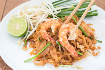 Shrimps Pad Thai, Thai Food, Thailand's national dishes.