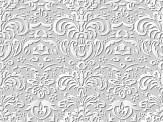 Seamless 3D white paper cut art background 429 vintage nature leaf flower