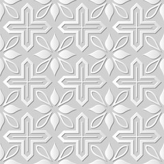 Seamless 3D white paper cut art background 433 vintage cross geometry flower