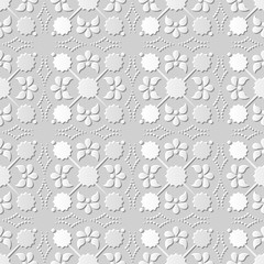 Seamless 3D white paper cut art background 437 vintage cross flower dot line