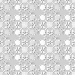 Seamless 3D white paper cut art background 437 vintage cross flower dot line