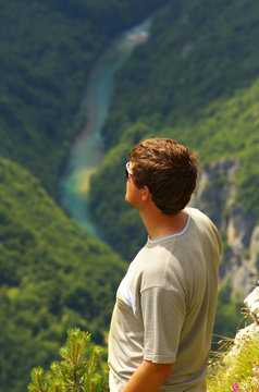 Man above Canyon of Tara River, Montenegro