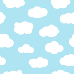 Blue sky with clouds seamless pattern vector.