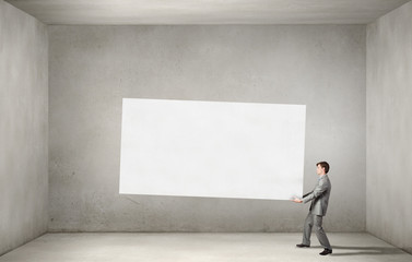 Man with blank banner