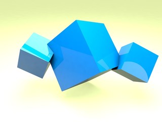 Three 3 blue cubes 3d