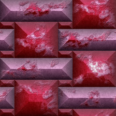 Abstract seamless relief pattern of red and pink scratched blocks and rectangles