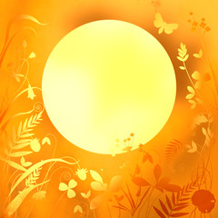 The background image is a square of meadow flowers and herbs and