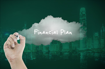 Financial plan on cloud with city skyline