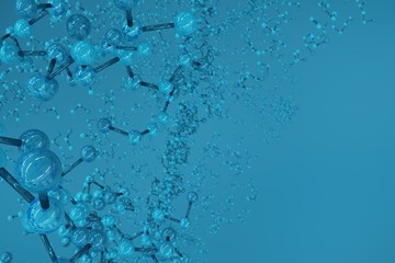 Composition image of atoms in a blue background