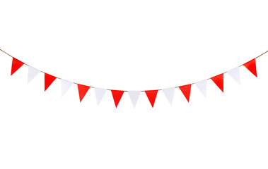 Triangle papers hanging on the rope.On the white background.