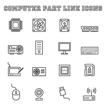 computer part line icons