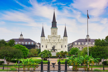 New Orleans, Louisiana at Jackson Square and St. Louis Cathedral