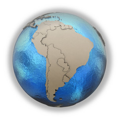 South America on model of planet Earth