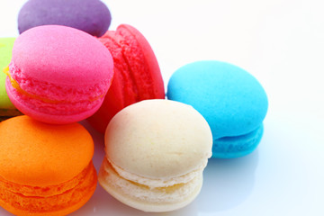 Close up of macarons on white
