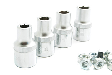 nuts and heads on white