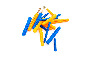 colorful dowels and screws on white